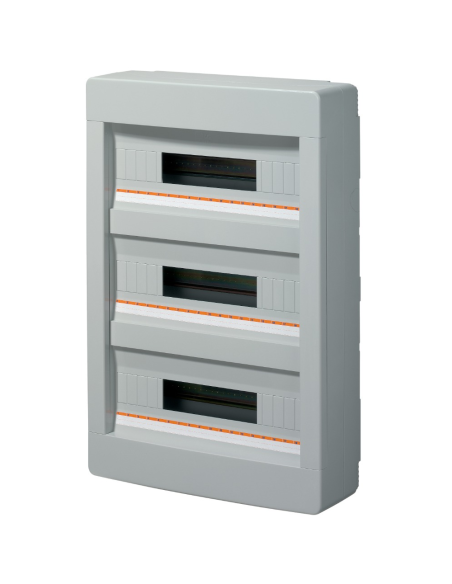 Aufputz-Schaltschrank, 54 (3x18) Module, mit 6x10mm Klemmleiste, grau, IP40 - Elettrocanali EC61054E