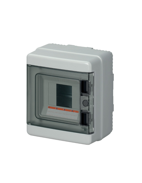 Surface mounting switchboard, 4 modules, 6x10mm terminal block, grey, IP65, smoked polycarbonate door - Elettrocanali EC62004E