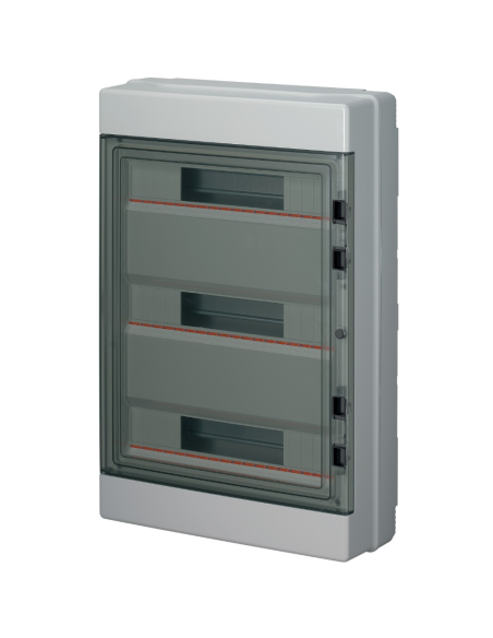 Tableau de distribution, montage en saillie, 54 (3x18) modules, avec bornier 6x10mm, gris, IP65 - Elettrocanali EC62054E