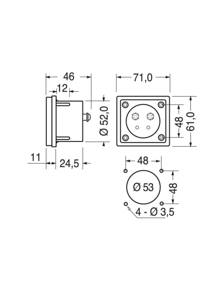 Amperímetro de panel analógico, para corrientes alternas, 70x60mm, capacidad 15A
