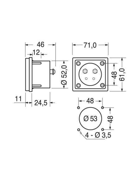 Voltmetro analogico da pannello, per tensione AC, 70x60mm, portata 500V