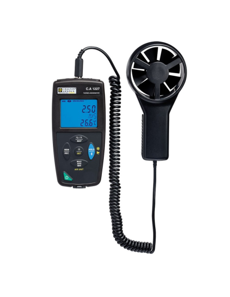 Anemometro digitale AMRA Chauvin Arnoux C.A 1227, 0,50 ~ 27m/s, temperatura -20~50°C / -4~122°F, interfaccia USB e bluetooth