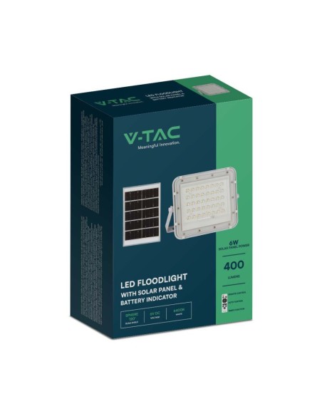 6W LED-spot met zonnepaneel en afstandsbediening, vervangbare batterij, kabel van 3 meter, wit - V-TAC VT-40W