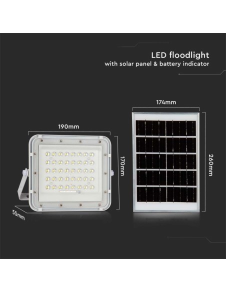 6W LED spotlight with solar panel and remote control, replaceable battery, 3-metre cable, white - V-TAC VT-40W