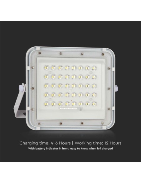 Projecteur LED 6W avec panneau solaire et télécommande, batterie remplaçable, câble de 3 mètres, blanc - V-TAC VT-40W