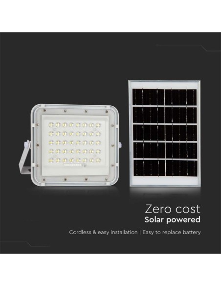 Faro LED 6W con pannello solare e telecomando, batteria sostituibile, cavo 3 metri, bianco - V-TAC VT-40W