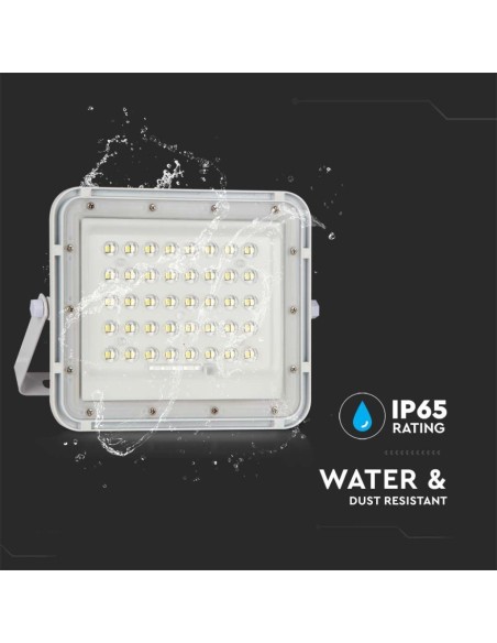 6W LED spotlight with solar panel and remote control, replaceable battery, 3-metre cable, white - V-TAC VT-40W