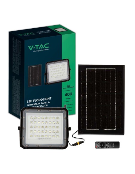 Faro LED 6W con pannello solare e telecomando, batteria sostituibile, cavo 3 metri, nero - V-TAC VT-40W