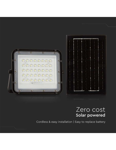 6W LED-Strahler mit Solarpanel und Fernbedienung, austauschbare Batterie, 3 Meter Kabel, schwarz - V-TAC VT-40W