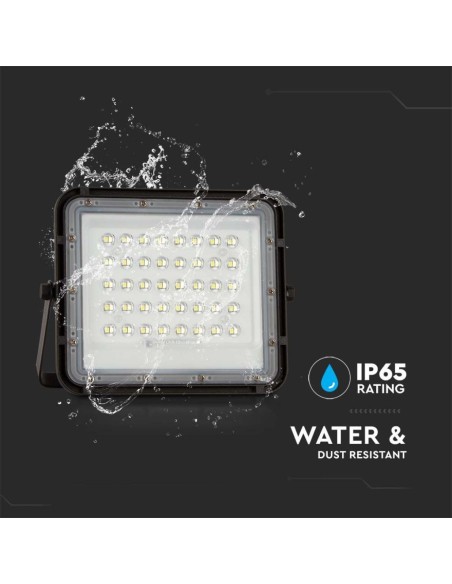 Foco LED de 6W con panel solar y mando a distancia, batería reemplazable, cable de 3 metros, negro - V-TAC VT-40W