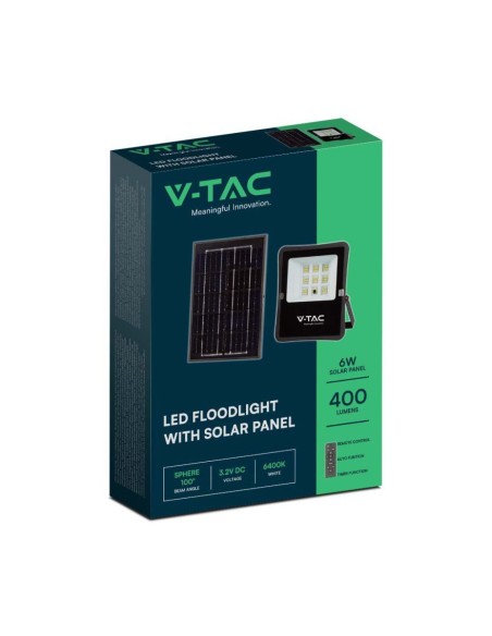 Faro LED 6W con pannello solare e telecomando, cavo 5 metri, nero - V-TAC VT-55050