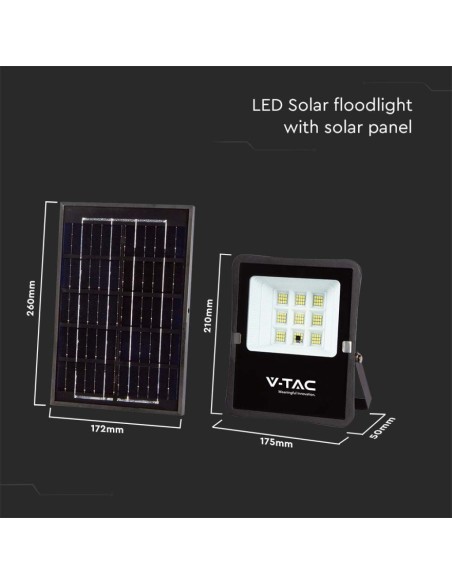 Foco LED de 6W con panel solar y mando a distancia, cable de 5m, negro - V-TAC VT-55050
