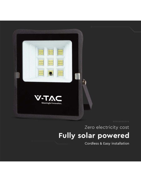 Faro LED 6W con pannello solare e telecomando, cavo 5 metri, nero - V-TAC VT-55050