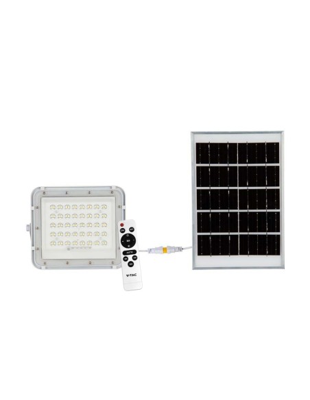 Foco LED de 10W con panel solar y mando a distancia, batería reemplazable, cable de 3 metros, blanco - V-TAC VT-80W