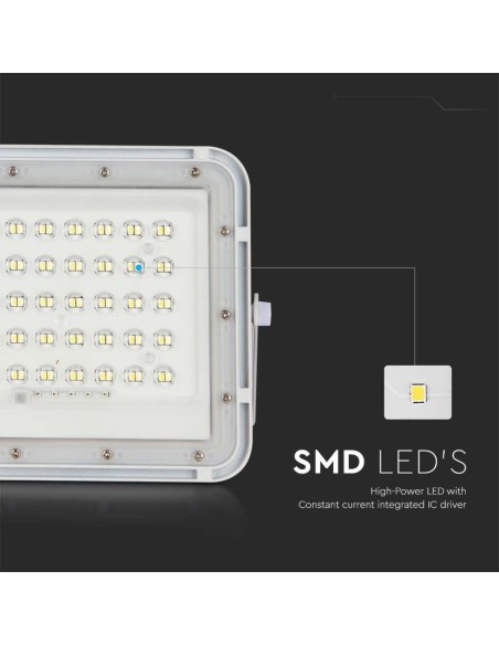 Faro LED 10W con pannello solare e telecomando, batteria sostituibile, cavo 3 metri, bianco - V-TAC VT-80W