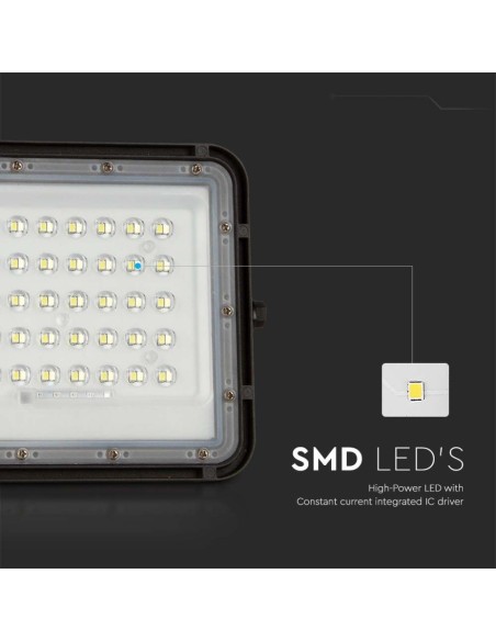 Projecteur LED 10W avec panneau solaire et télécommande, batterie remplaçable, câble de 3 mètres, noir - V-TAC VT-80W