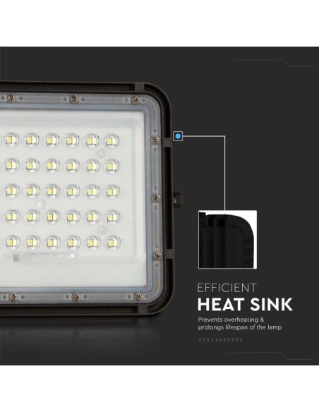 10W LED-Strahler mit Solarpanel und Fernbedienung, austauschbare Batterie, 3 Meter Kabel, schwarz - V-TAC VT-80W