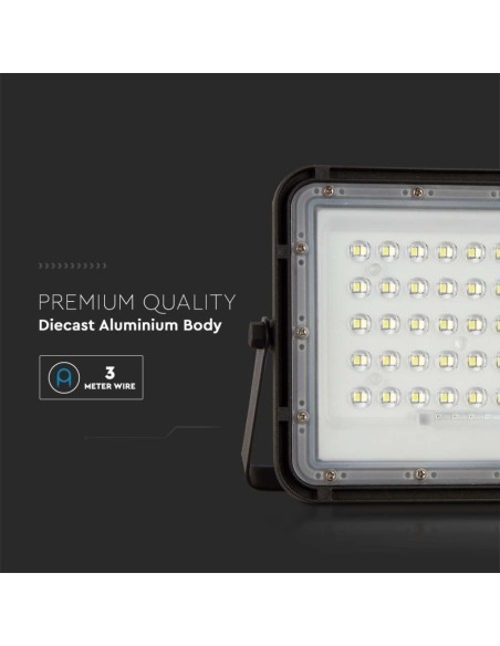 10W LED-Strahler mit Solarpanel und Fernbedienung, austauschbare Batterie, 3 Meter Kabel, schwarz - V-TAC VT-80W