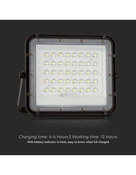 Foco LED de 10W con panel solar y mando a distancia, batería reemplazable, cable de 3 metros, negro - V-TAC VT-80W