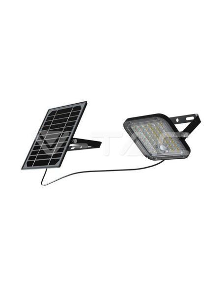 10W LED-spot met zonnepaneel en afstandsbediening, met bewegings- en schemersensor, zwart - V-TAC VT-411-B