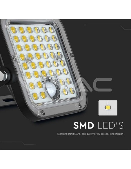 10W LED-Strahler mit Solarpanel und Fernbedienung, mit Bewegungs- und Dämmerungssensor, schwarz - V-TAC VT-411-B
