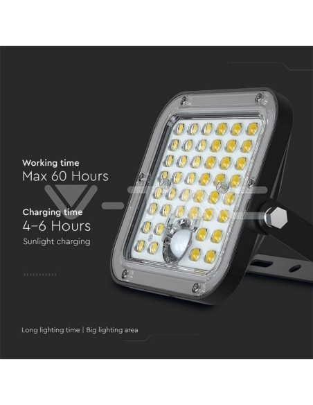 10W LED-spot met zonnepaneel en afstandsbediening, met bewegings- en schemersensor, zwart - V-TAC VT-411-B