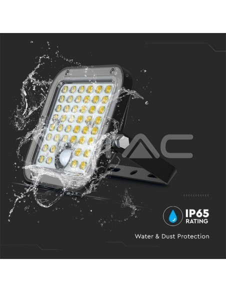 Foco LED de 10W con panel solar y mando a distancia, con sensor de movimiento y crepuscular, negro - V-TAC VT-411-B