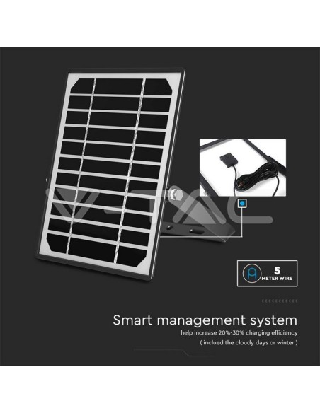 Foco LED de 10W con panel solar y mando a distancia, con sensor de movimiento y crepuscular, negro - V-TAC VT-411-B