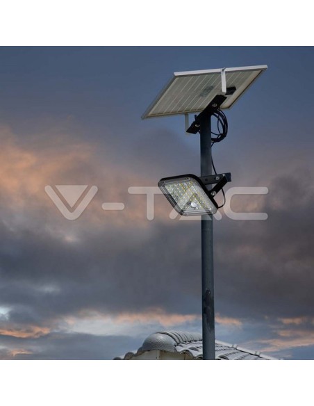 Faro LED 10W con pannello solare e telecomando, con sensore di movimento e crepuscolare, nero - V-TAC VT-411-B