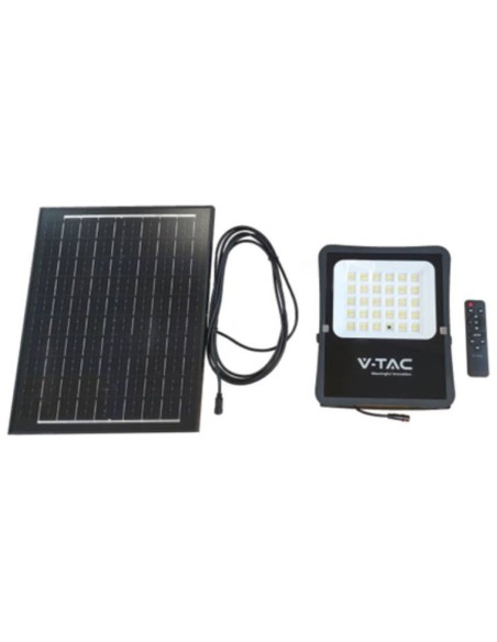 Projecteur LED 12W avec panneau solaire et télécommande, câble de 5m, noir - V-TAC VT-55100