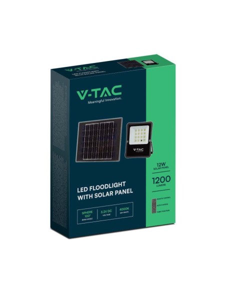 12W LED-Strahler mit Solarpanel und Fernbedienung, 5m Kabel, schwarz - V-TAC VT-55100