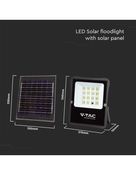 Faro LED 12W con pannello solare e telecomando, cavo 5 metri, nero - V-TAC VT-55100