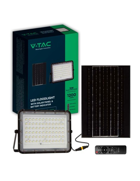 Faro LED 15W con pannello solare e telecomando, batteria sostituibile, cavo 3 metri, nero - V-TAC VT-120W