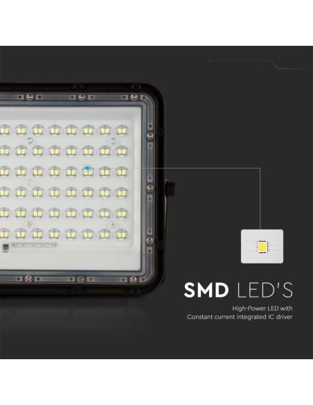 Projecteur LED 15W avec panneau solaire et télécommande, batterie remplaçable, câble de 3 mètres, noir - V-TAC VT-120W