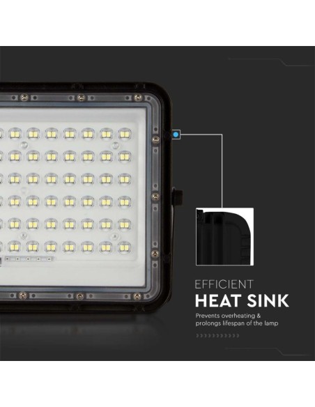 15W LED spotlight with solar panel and remote control, replaceable battery, 3 metre cable, black - V-TAC VT-120W