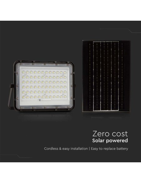 Faro LED 15W con pannello solare e telecomando, batteria sostituibile, cavo 3 metri, nero - V-TAC VT-120W