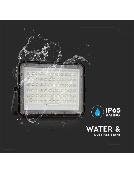 15W LED spotlight with solar panel and remote control, replaceable battery, 3 metre cable, black - V-TAC VT-120W