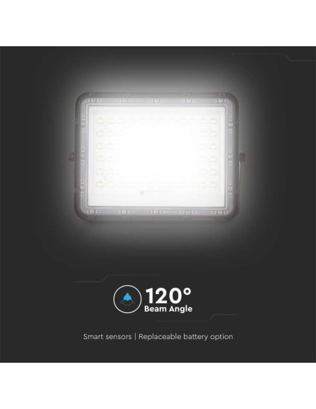 Faro LED 15W con pannello solare e telecomando, batteria sostituibile, cavo 3 metri, nero - V-TAC VT-120W