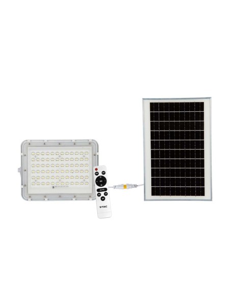 Faro LED 15W con pannello solare e telecomando, batteria sostituibile, cavo 3 metri, bianco - V-TAC VT-120W