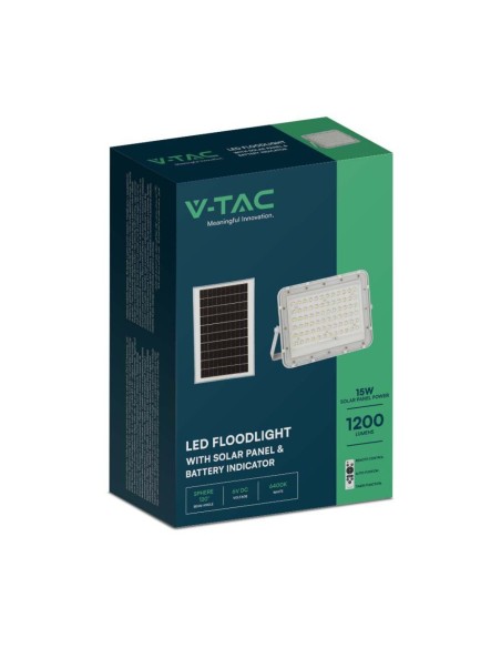 15W LED-Strahler mit Solarpanel und Fernbedienung, austauschbare Batterie, 3 Meter Kabel, weiß - V-TAC VT-120W
