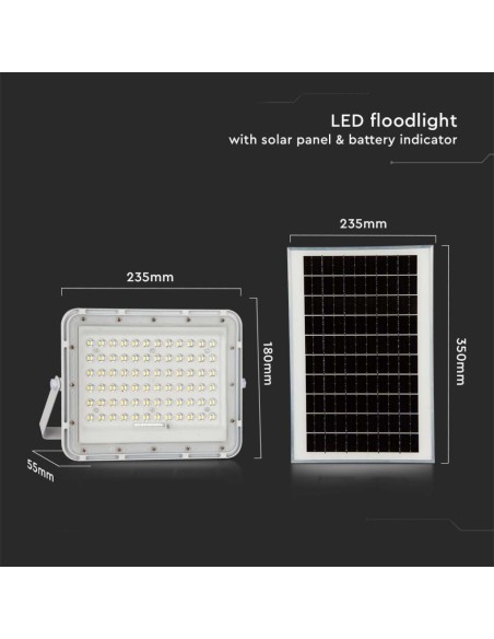 15W LED-Strahler mit Solarpanel und Fernbedienung, austauschbare Batterie, 3 Meter Kabel, weiß - V-TAC VT-120W