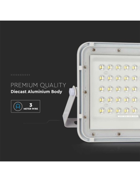 15W LED-spot met zonnepaneel en afstandsbediening, vervangbare batterij, kabel van 3 meter, wit - V-TAC VT-120W