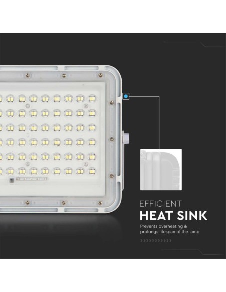 15W LED spotlight with solar panel and remote control, replaceable battery, 3-metre cable, white - V-TAC VT-120W