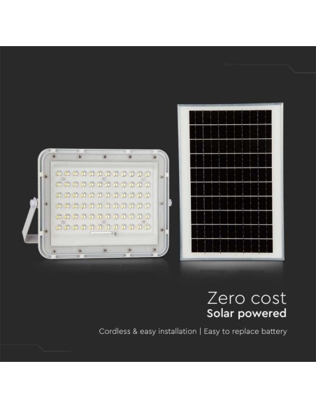 Foco LED de 15W con panel solar y mando a distancia, batería reemplazable, cable de 3 metros, blanco - V-TAC VT-120W