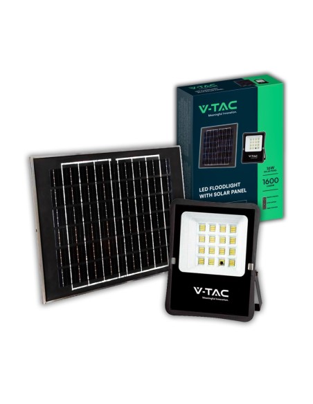 15W LED spotlight with solar panel and remote control, 5m cable, black - V-TAC VT-55200