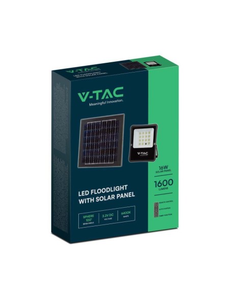 Projecteur LED 15W avec panneau solaire et télécommande, câble de 5m, noir - V-TAC VT-55200