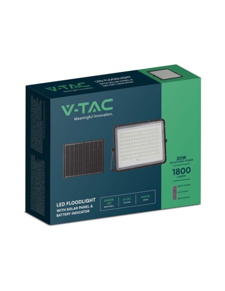 20W LED-Strahler mit Solarpanel und Fernbedienung, austauschbare Batterie, 3 Meter Kabel, schwarz - V-TAC VT-180W