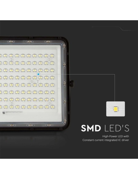 Projecteur LED 20W avec panneau solaire et télécommande, batterie remplaçable, câble de 3 mètres, noir - V-TAC VT-180W