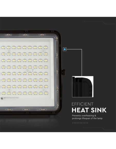 Projecteur LED 20W avec panneau solaire et télécommande, batterie remplaçable, câble de 3 mètres, noir - V-TAC VT-180W