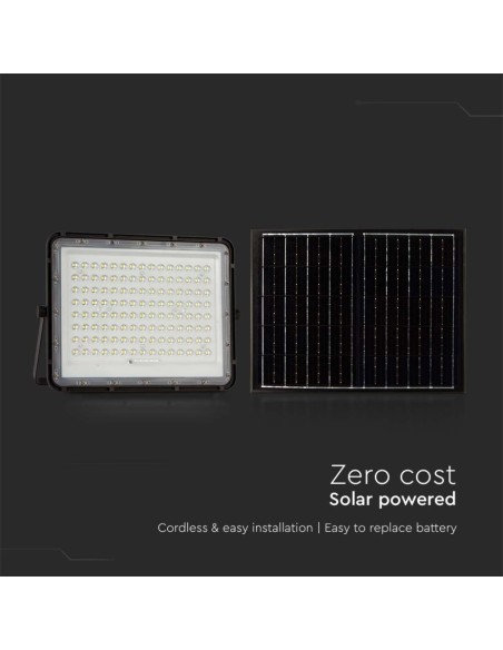 20W LED-spot met zonnepaneel en afstandsbediening, vervangbare batterij, 3 meter kabel, zwart - V-TAC VT-180W